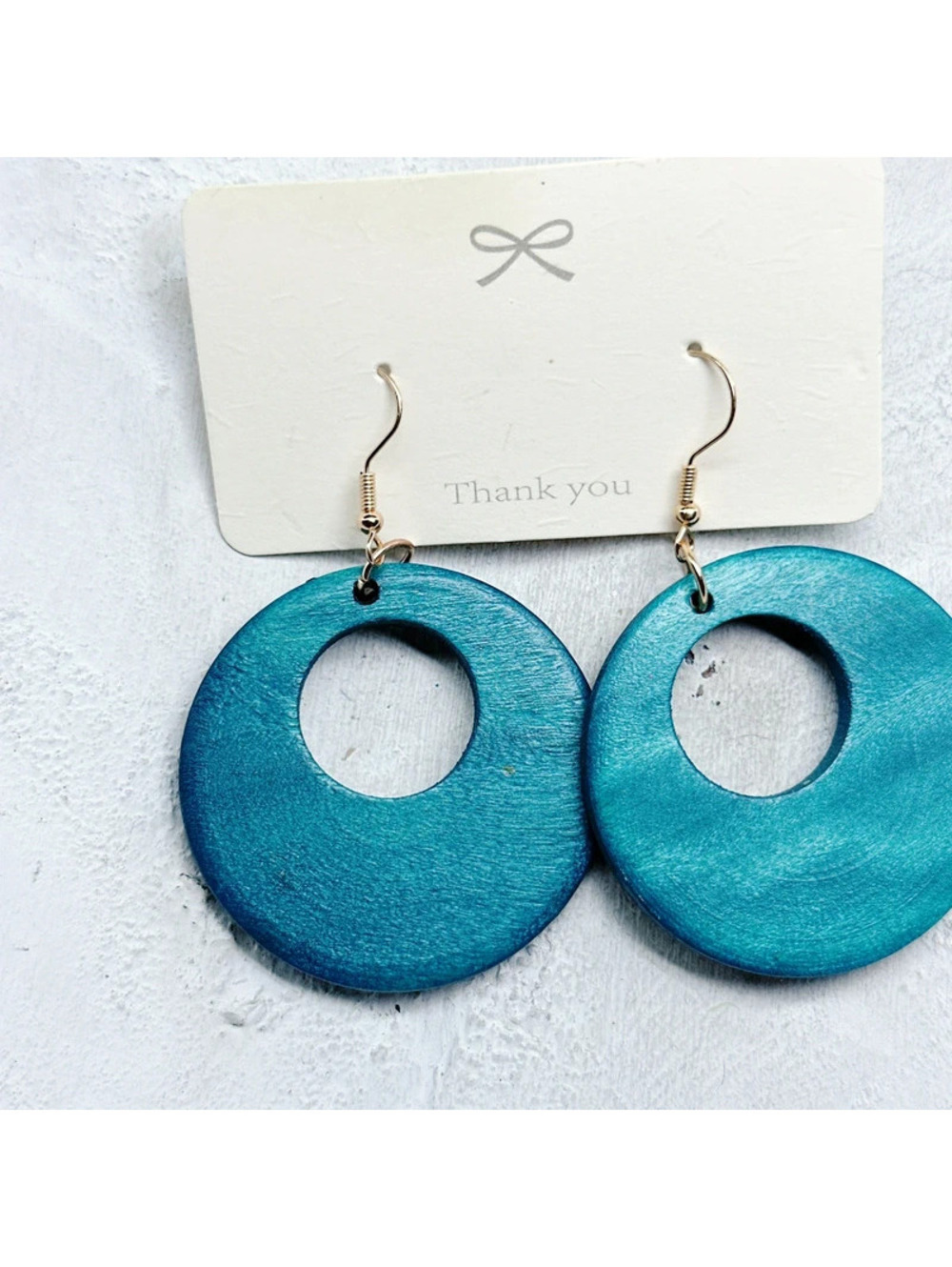 1382mc. Goldtone Teal Wood Earrings